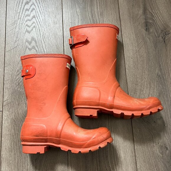 Hunter Original Back Adjustable Short Rain Boots Matte Orange size 37 Womens 6 - Picture 1 of 13